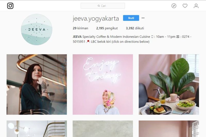 akun Jeeva Yogyakarta di instagram